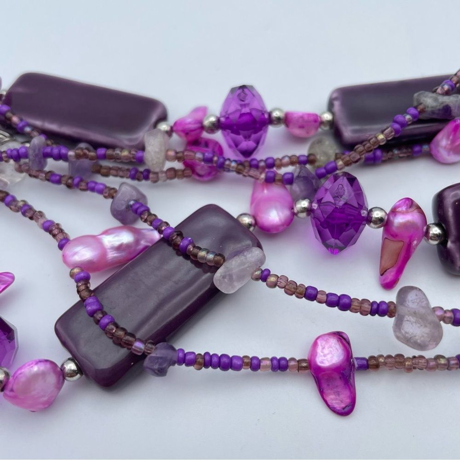 Multi-Strand Purple Ceramic Beaded Statement Neck… - image 2