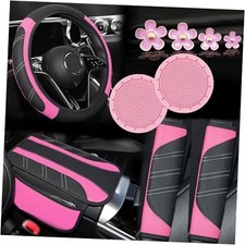 10pcs Car Interior Accessories Setssteering Wheel Cover Seat Belt Cover Pink
