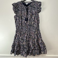 Crown & Ivy Floral Cottagecore Navy Tiered Cotton Ruffle Dress Women's Size XL