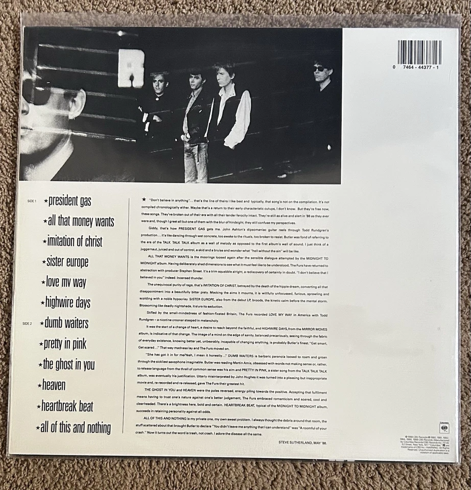 The Psychedelic Furs- All of This and Nothing (1988) with Hype EX cond - Image 2 of 4