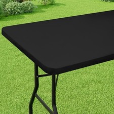 Rectangle Vinyl Tablecloth, 6 Foot Elastic 72" x 30" Rectangular 1 Black