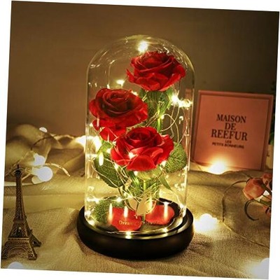Beauty and The Beast Rose Rose with LED Lights and Falling Petals, Classic Red