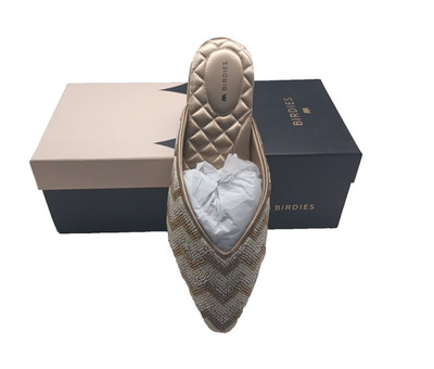 Birdies Swan Mules Champagne Chevron | Size 6.5 Women's Slide Slip-On