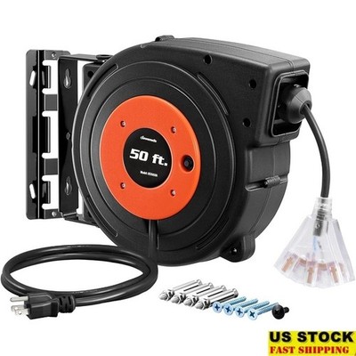 Heavy Duty 50FT 14AWG Cord Reel Outlet Automatic Retractable Wall Mount New