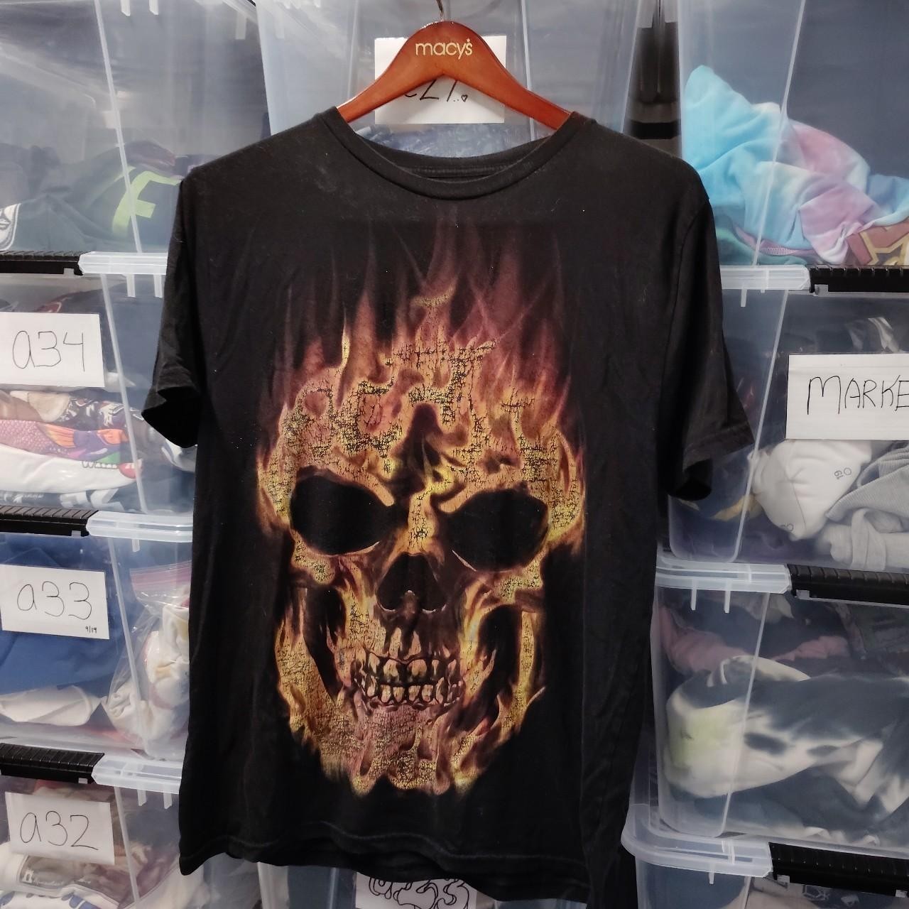 Flames Skull Aop Y2k Big Print Shirt Pre Owned Fair Fade Distress Fair A329