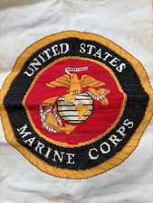 Vintage Needlepoint USMC United States Marine Corps Emblem Logo Unframed 14"x18"