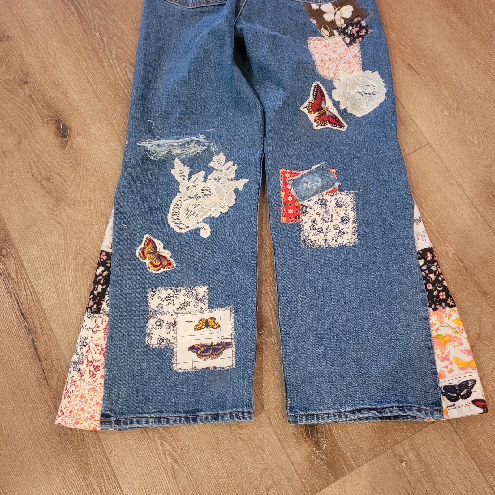 Levi's Ribcage Upcycled Patchwork Custom Bell Jea… - image 11