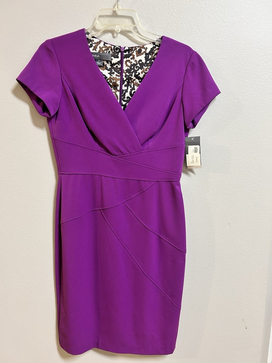 Donna Ricco New York Mulberry Purple Dress Size 4 NWT V-Neck Cocktail Dress