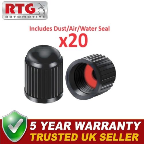 20x tapas de polvo de válvula de neumático con sellos internos de aire/polvo/agua plástico negro RTG - Imagen 1 de 1