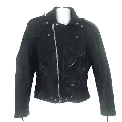 VTG Wilsons The Leather Experts Men M Black Leather Motorcycle Biker Jacket
