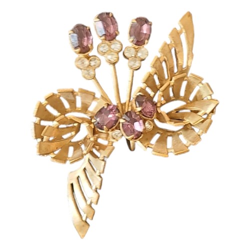 Coro Craft Adolph Katz Vermeil Amethyst Floral Spray Pin Brooch 1930s
