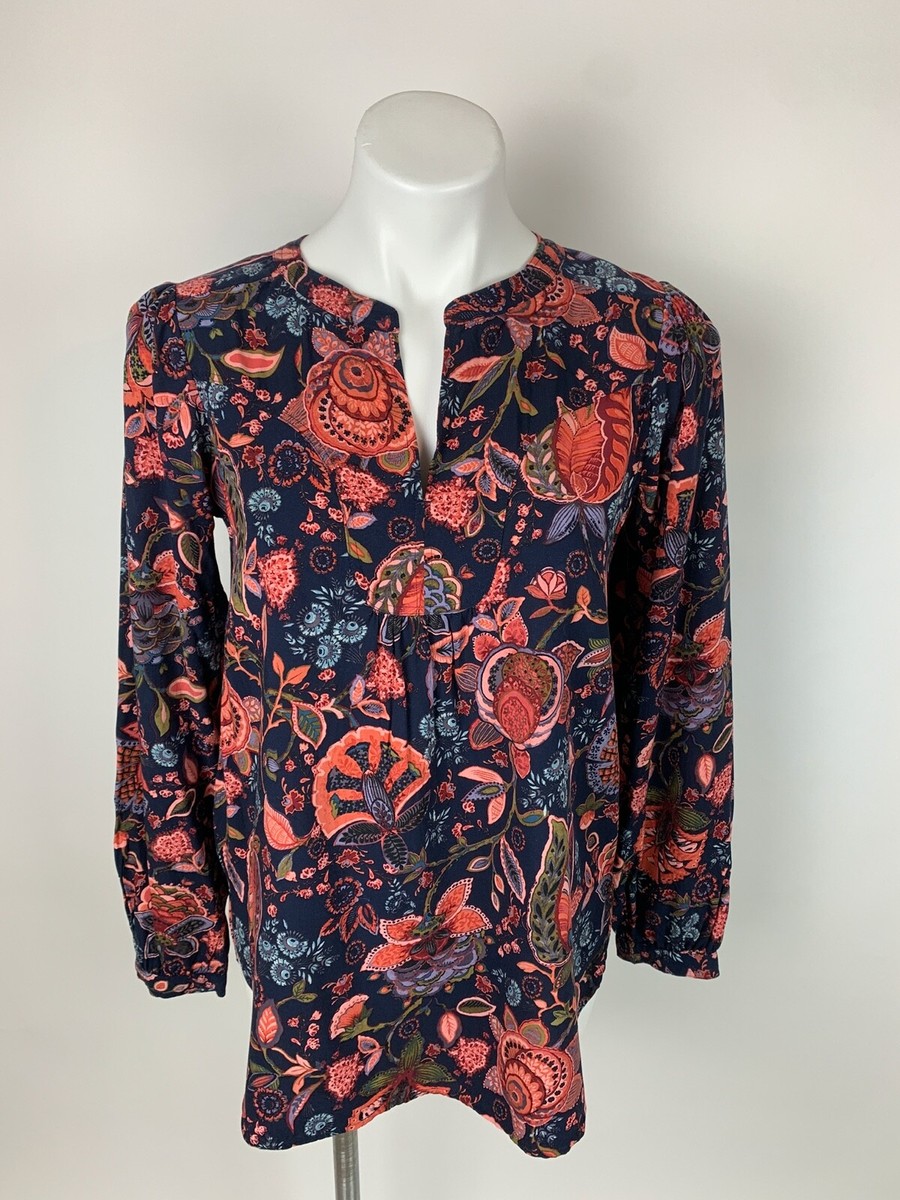 Ann Taylor Loft Sale Blouses Ann Taylor Loft Navy Blue Sienna Floral Split  Neck Blouse Top, image size:900x1200