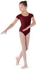 Bloch Dance Girls Dujour Microlux Short Sleeve Leotard, Burgundy, 4/6