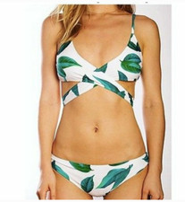 Cupshe Leaves Wrap Two Piece Swimsuit Green Size S 7209