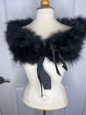 New Red Hat Society, Black Marabou Feather Shoulder Shrug Ribbon Tie