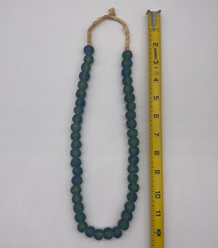Recycled Powder Glass Beads Krobo Ashanti African Trade Necklace Blue Green - Afbeelding 4 van 4