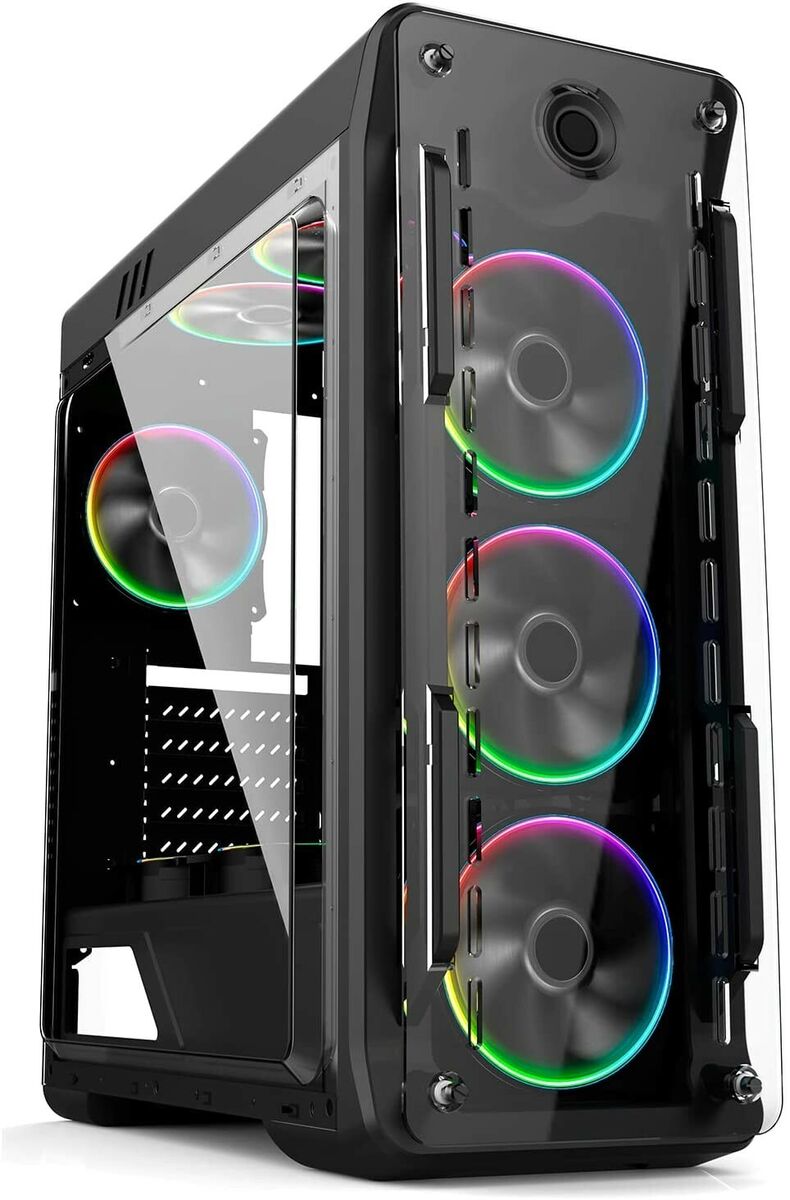 GameMax Optical Mid Tower 4 x ARGB Fans Gaming Case, Acrylic Side Panels  Black