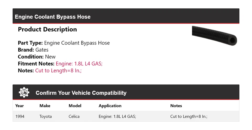 Puertas de manguera de derivación de refrigerante de motor de gas L4 de 1,8 L para Toyota Celica 1994 Foto 2 de 4