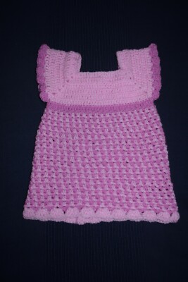 Abito scamiciato Vestitino Neonata Bimba All'uncinetto Fatto a Mano Rosa  0-12 M | eBay