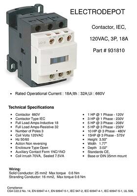 ELECTRODEPOT Contactor 20A 3 Pole Normally Open IEC 660V, Auxiliary 1NO/1NC - 11