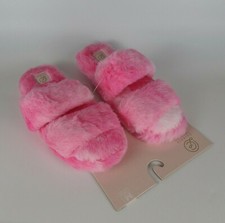 New CHINESE LAUNDRY Slippers Faux Fur Pink Double Band Tie Dye Women's M 7-8