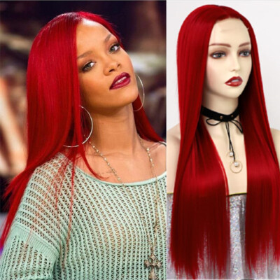 Long Straight Wigs Red Color Synthetic Lace Front Wigs  display picture 3