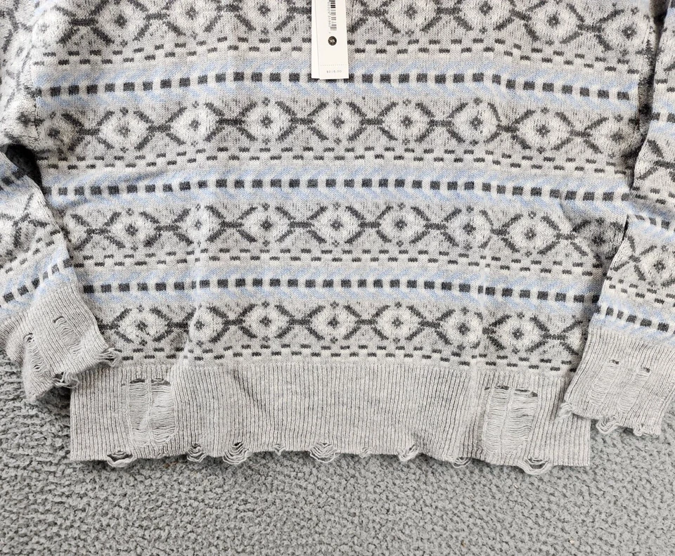 AQUA Cashmere Distressed Geometric Knit Sweater Women's XS Light Grey Combo L/S~ - Image 3 of 4