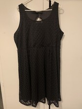 Lane Bryant SZ 20 Sleeveless Scoop Neck Keyhole Back Blk Eyelet Dress 49”C X 42L