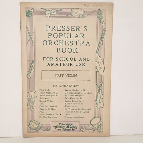 Antique 1922 Presser's Popular Orchestra Book 1st Violin Sheet Music Songbook