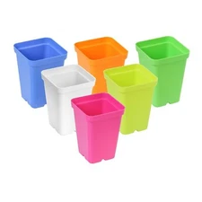 SUNPACK 2.5" Square Seedling Pots for Indoor Gardening, Mixed Colors (Pack of 6)