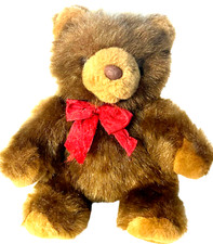 Valentine's Present Teddy Bear Brown with a Red Ribbon Very Soft 10 Inches Plush