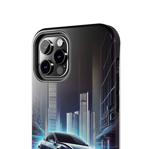 Funda protectora de teléfono resistente modelo Tesla futurista - diseño de horizonte urbano brillante neón - Imagen 66 de 108