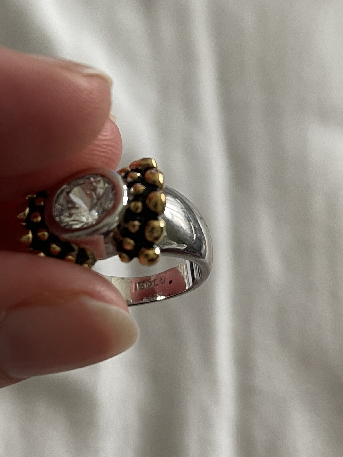 Edco Ring, Silver Color With Gold Color And Clear… - image 3