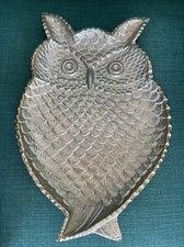 Vintage Metal Owl Platter BOHO 14x9.5  