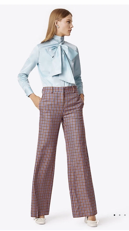 New Tory Burch AINSLEY Plaid Wide Leg Trouser Size 0 Xs