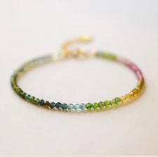 Rainbow 7 Chakra Delicate Bracelet Tourmaline Sterling Silver Simple Bracelet