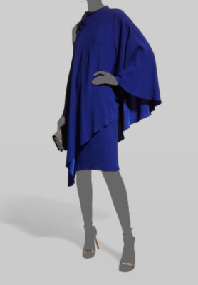 $496 Rickie Freeman For Teri Jon Women's Blue One-Shoulder Crepe Cape Dress Sz 4