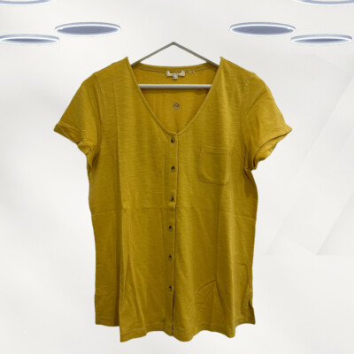 Ex Fat Face Women's Short Sleeve Button Up Summer Top in Yellow