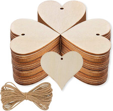 Wooden Hearts for Crafts Rustic Unfinished Wood W/Predrilled Holes 100 Pcs 1.57"