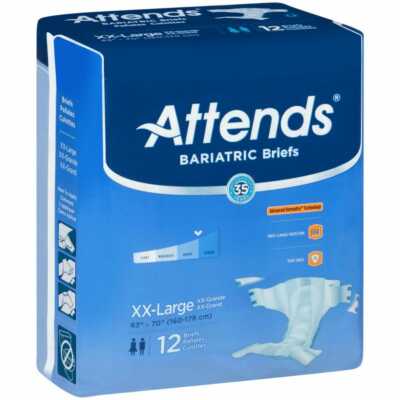 Attends DermaDry Bariatric Adult Incontinent Brief, 2X-Large, Bag of 12