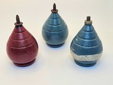 Vintage Wooden Trompo Spinning Tops Set of 3 - Hand Painted Folk Art
