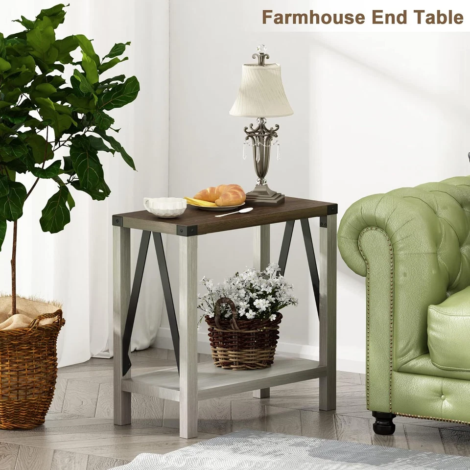 ChooChoo Farmhouse End Table for Small Spaces (White and Brown) - Image 3 of 4