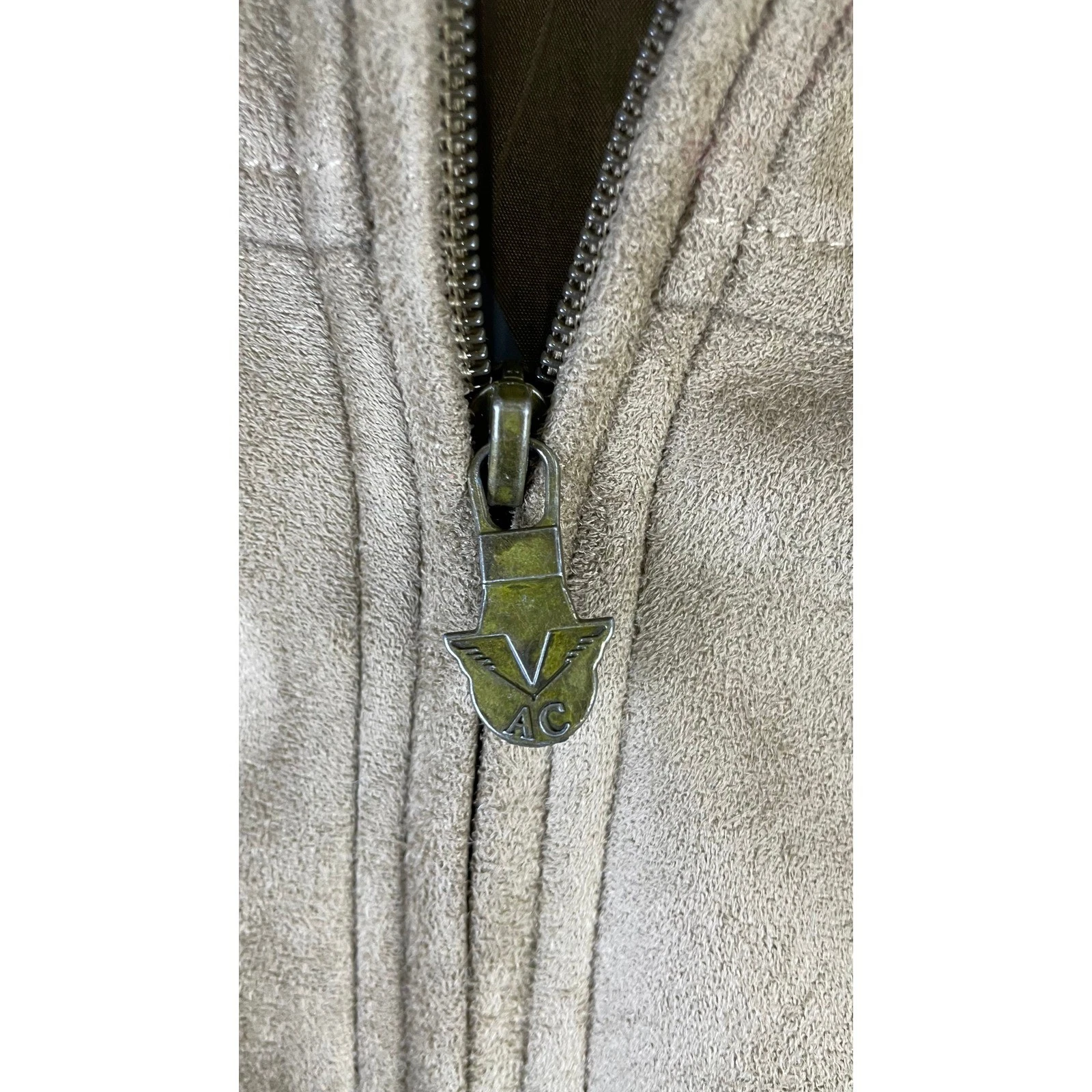 AC Dimilano Bomber Jacket Mens Small Tan Excellent Faux Suede Full Zip Ribbed - product detail image 9