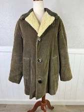 Vtg Corduroy Sherpa Great Western Rancher Barn Coat Mens M Olive Brown Heavy
