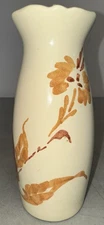 Vintage Royal Haeger Vase Mid Century 8 1/4" Orange Tan Beige Flowers Leaves