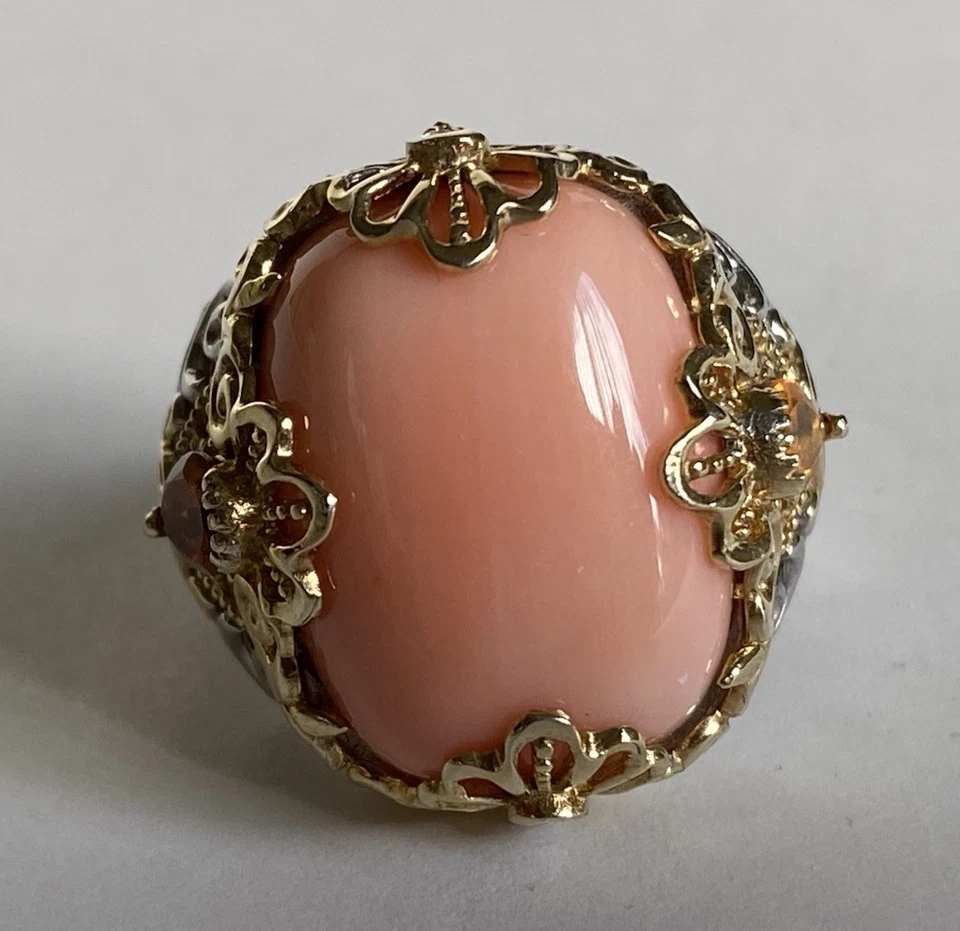 Anillo Michael Valitutti Coral Salmón Talla 9 Plata de Ley 925 Granates Hessonita Foto 3 de 4