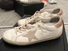 Golden Goose Super-Star Women s White Beige Leather Sneakers Glitter Star Accent