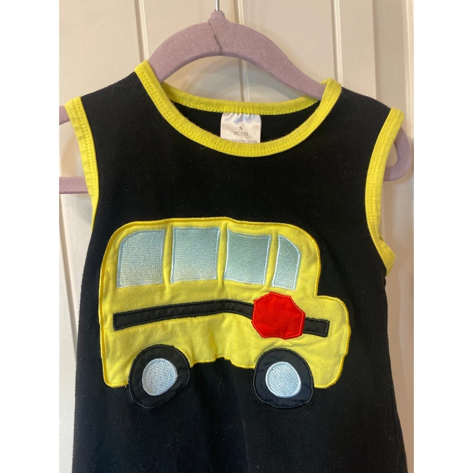 Girls School Bus Dress Size 5 Toddler Back to School Outfit Black Yellow - Image 2 of 4