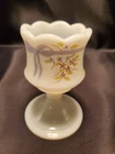 Fenton Hand-painted Artist-Signed Votive Candle Holder Blue Ribbon Pink Blossoms