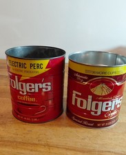 Folgers Metal Coffee Cans. Set of 2 No Lids. 39 oz. & 48 oz.